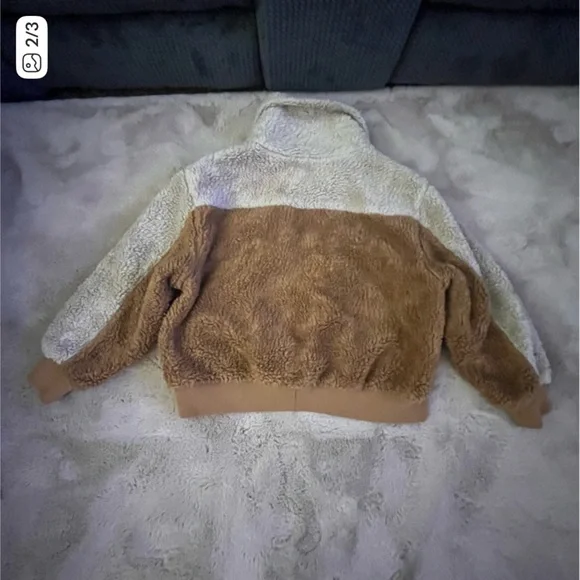 American Eagle Brown and Cream Sherpa Jacket Large Zip Up Coat Pockets Two Tone - Picture 3 of 4